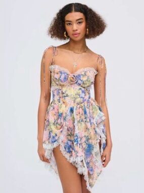 For Love & Lemons ELEA ASYMMETRICAL MINI DRESS XS NWOT